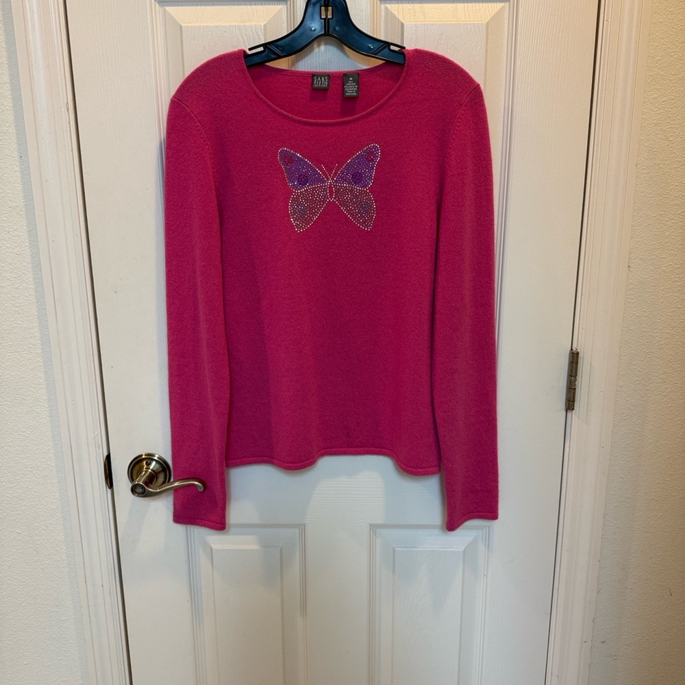 Saks Fifth Ave  Butterfly Embellished Women's cashmere crewneck sweater